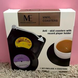 Brand new record player drink coasters